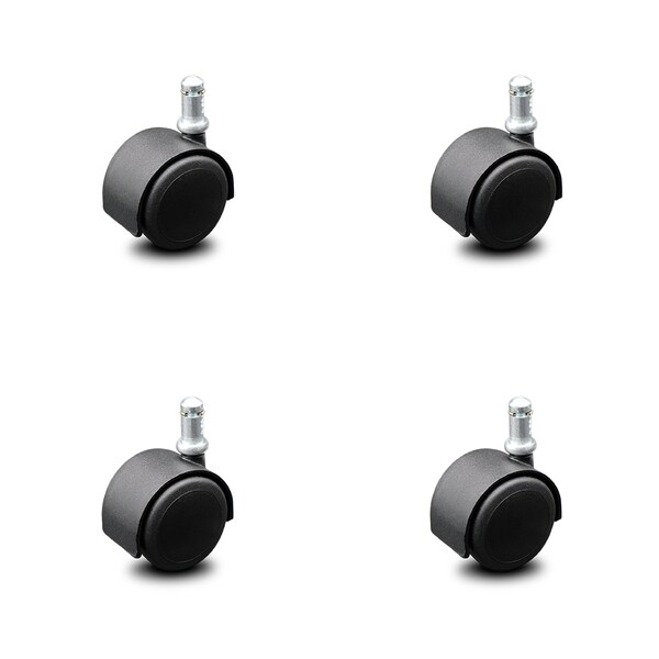 2 Inch Flat Black Hooded Urethane Twin Wheel Grip Ring Chair Casters SCC, 4PK